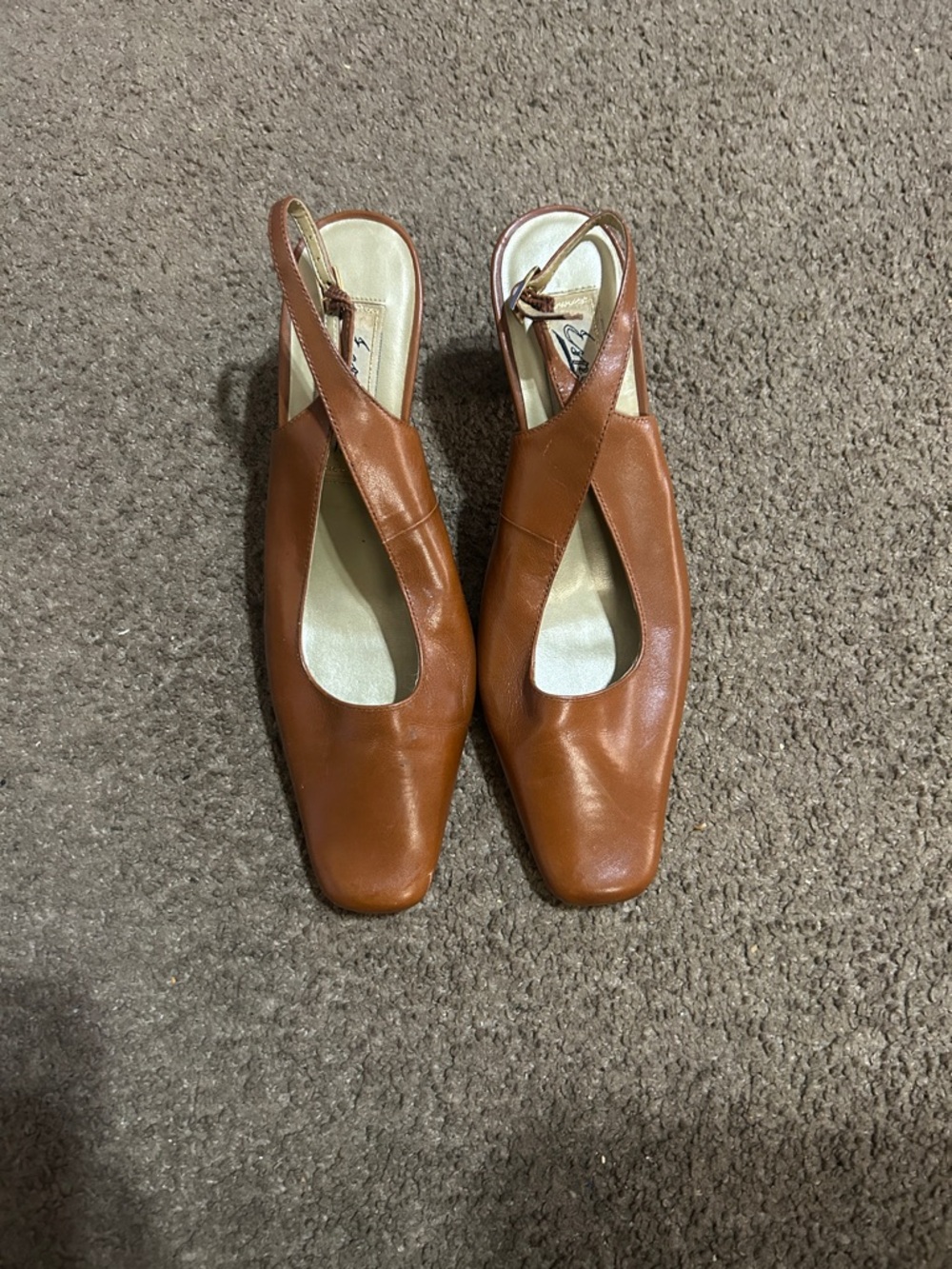 Brown Leather Slingback Square-Toe Mules